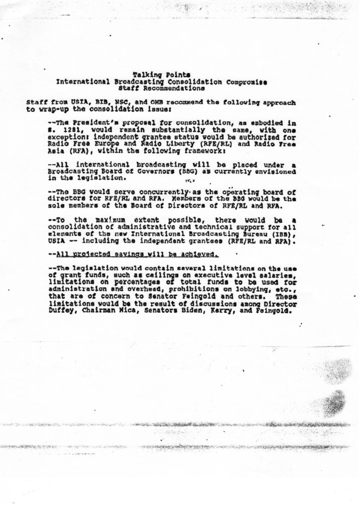 Talking Points International Broadcasting Consolidation Compromise Staff Recommendations 1993