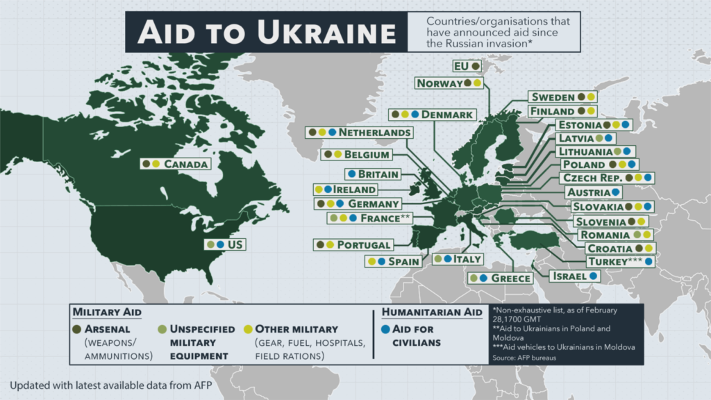 "Corrected" Voice of America (VOA) "Aid to Ukraine" map on the VOA website. Screenshot, March 05, 2022, 5:04PM.