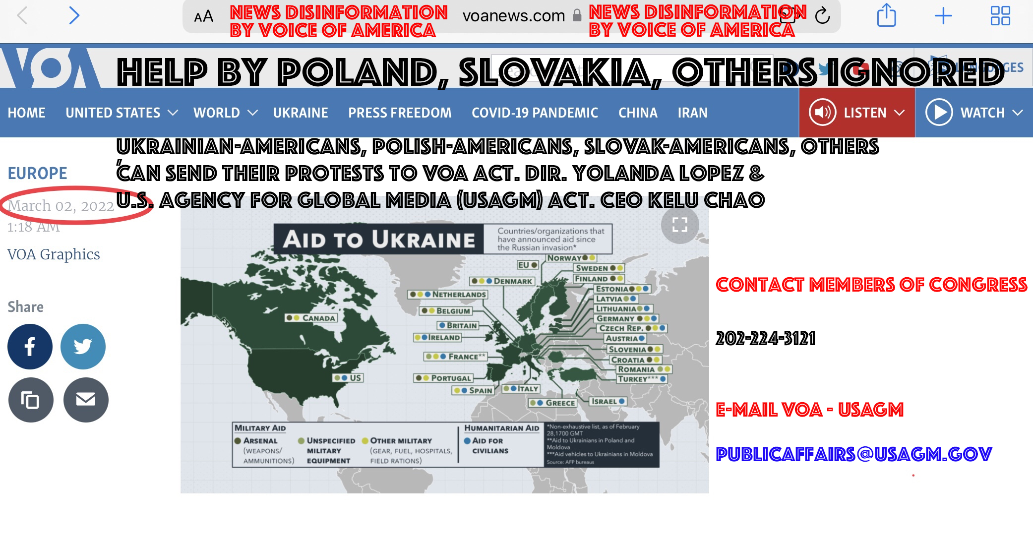 Polish Americans, Slovak Americans joined Iranian, Chinese, and other immigrant communities in the United States in protest against news mismanagement at the Voice of America (VOA) in the federal U.S. Agency for Global Media.