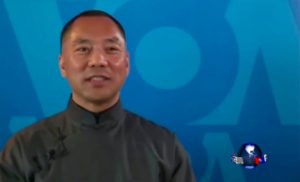 Chinese whistleblower Guo Wengui being interviewed by the Voice of America (VOA) Mandarin Service in April 2017. VOA Director Amanda Bennett ordered the shortening of the live portion of the interview after the Chinese communist government and its Embassy in Washington demanded the canceling of the VOA program to China with Guo Wengui.